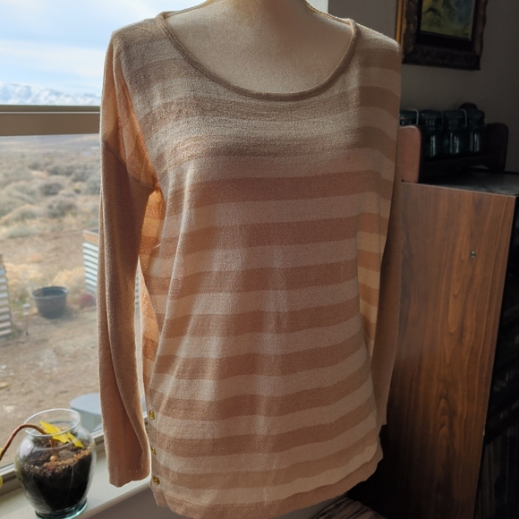 Dana Buchman Sweaters - Dana Buchman Beige Striped Crew Neck Sweater